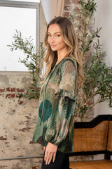 Sew In Love Full Size Snakeskin Print Long Sleeve Top with Ruffle - Trendsi - Flyclothing LLC