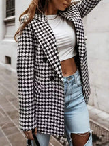 Classic Houndstooth Double-Breasted Blazer - Trendsi - Flyclothing LLC
