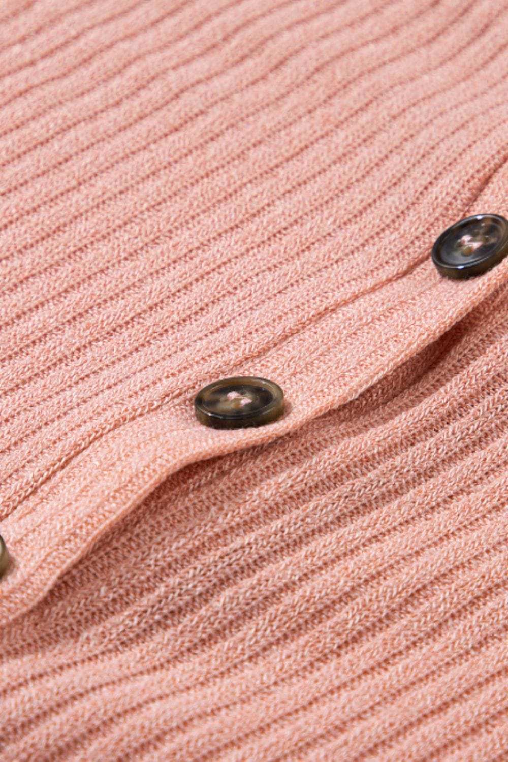 Quarter Button Round Neck Dropped Shoulder Knit Top - Trendsi - Flyclothing LLC