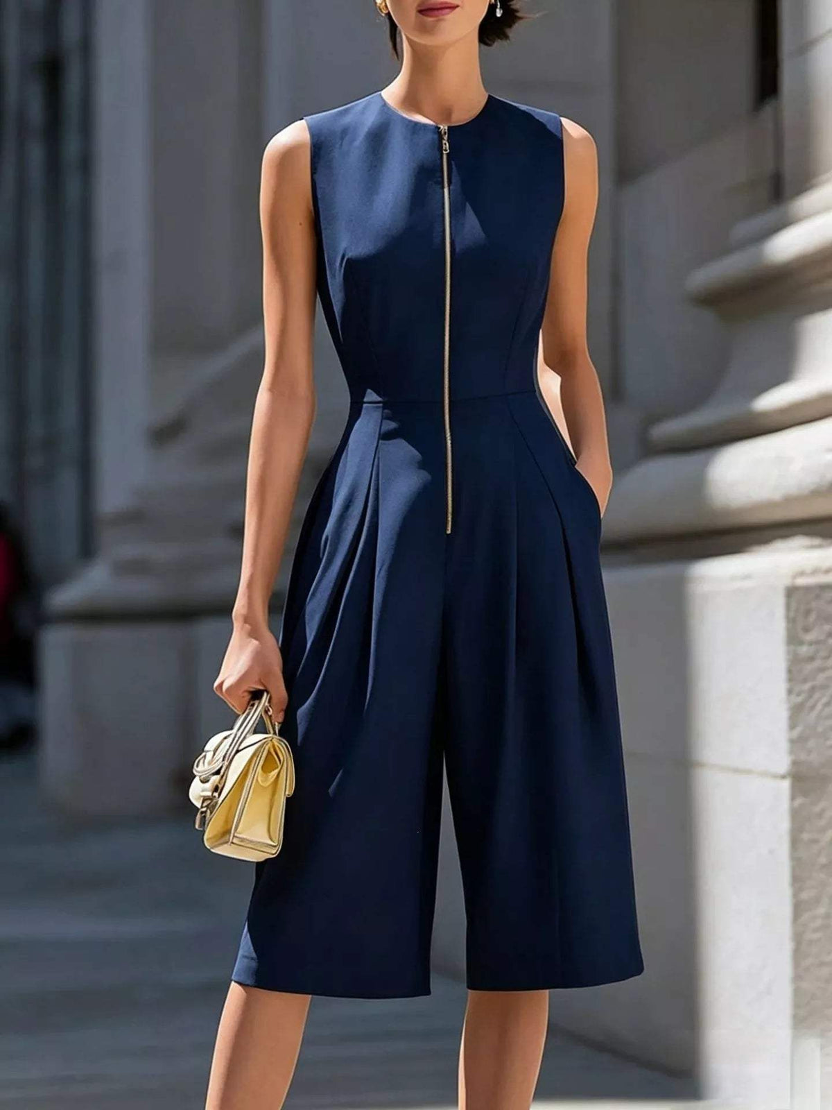 Sleeveless Wide-Leg Zipper Front Jumpsuit - Trendsi - Flyclothing LLC