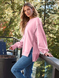 Slit Round Neck Long Sleeve Sweatshirt - Trendsi - Flyclothing LLC