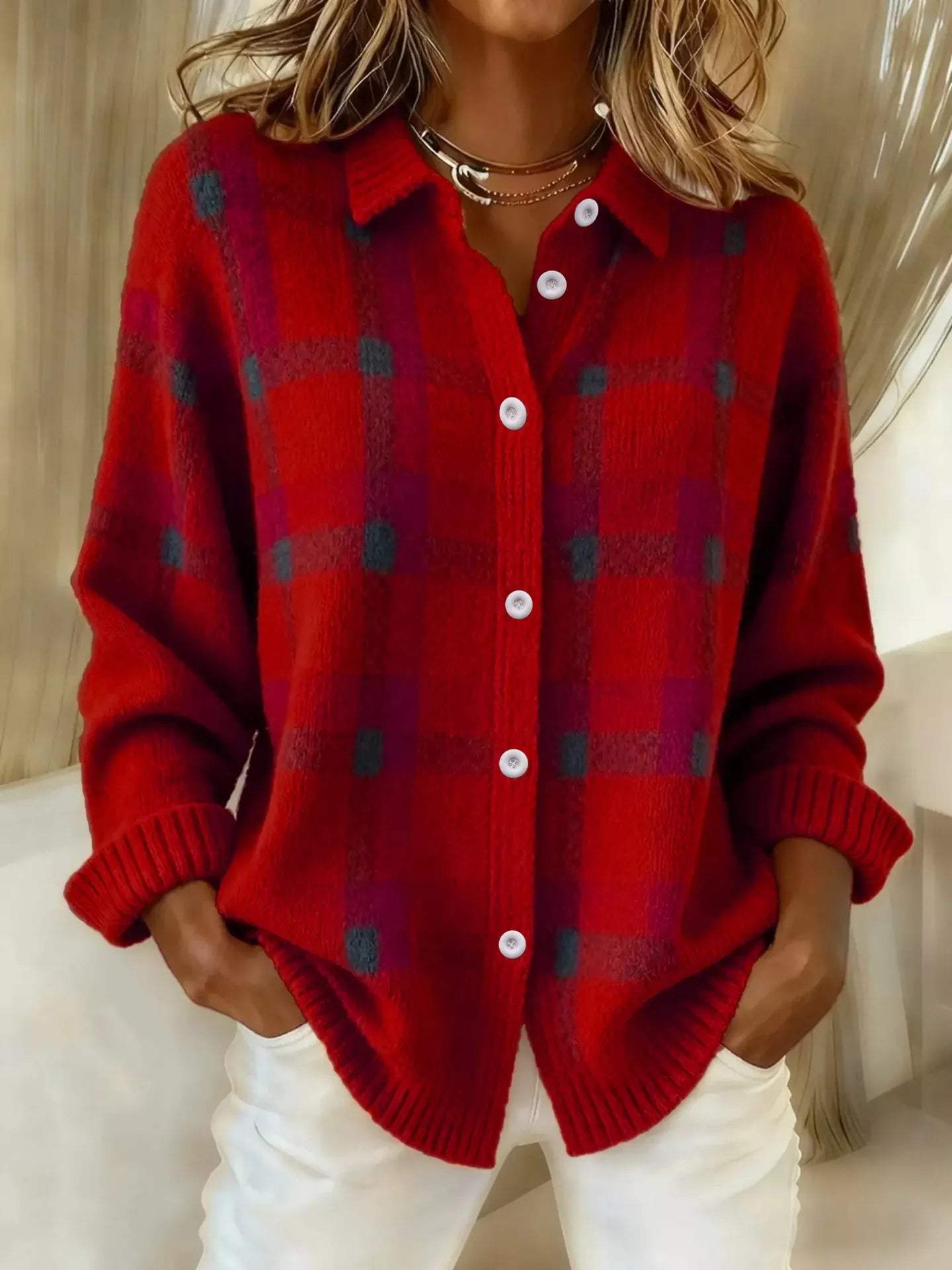 Plaid Button-Up Cardigan - Trendsi - Flyclothing LLC