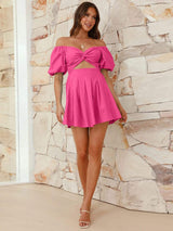 Cutout Twisted Off-Shoulder Short Sleeve Dress - Trendsi - Flyclothing LLC