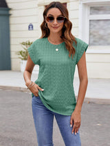 Textured Round Neck Cap Sleeve T-Shirt - Trendsi - Flyclothing LLC