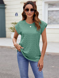 Textured Round Neck Cap Sleeve T-Shirt - Trendsi
