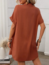 Button Down Short Sleeve Mini Dress - Trendsi - Flyclothing LLC