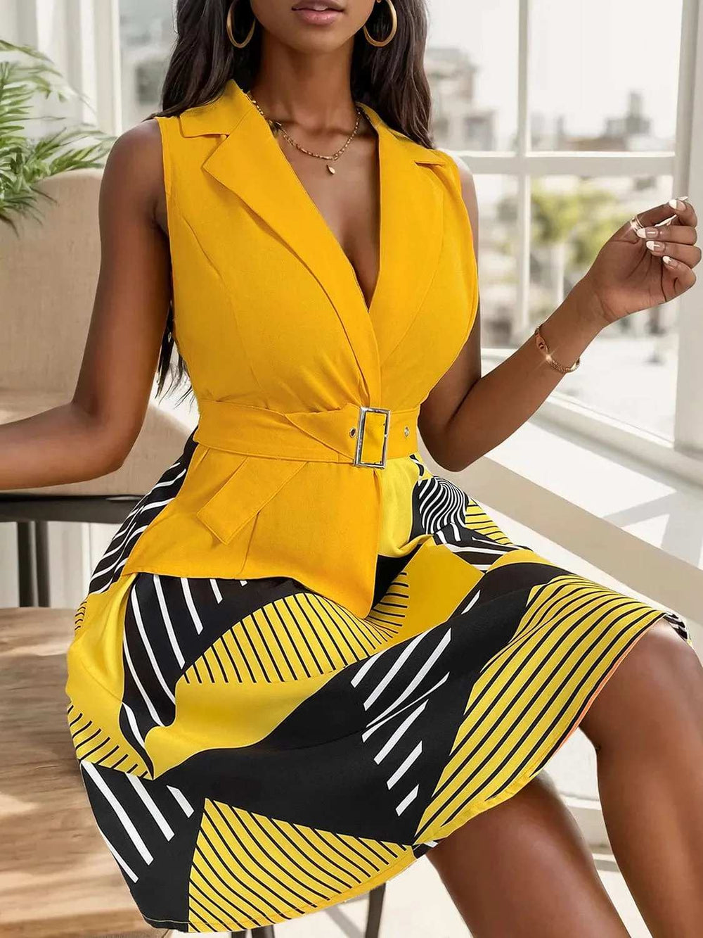 Collared Neck Sleeveless Mini Dress - Trendsi - Flyclothing LLC