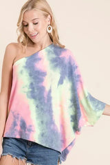 BiBi Tie Dye French Terry One Shoulder Top with Dolman - Trendsi - Flyclothing LLC