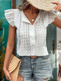 Lace Detail Eyelet Ruffle Cap Sleeve Blouse - Trendsi