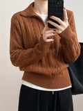 Cable-Knit Half Zip Long Sleeve Sweater - Trendsi - Flyclothing LLC