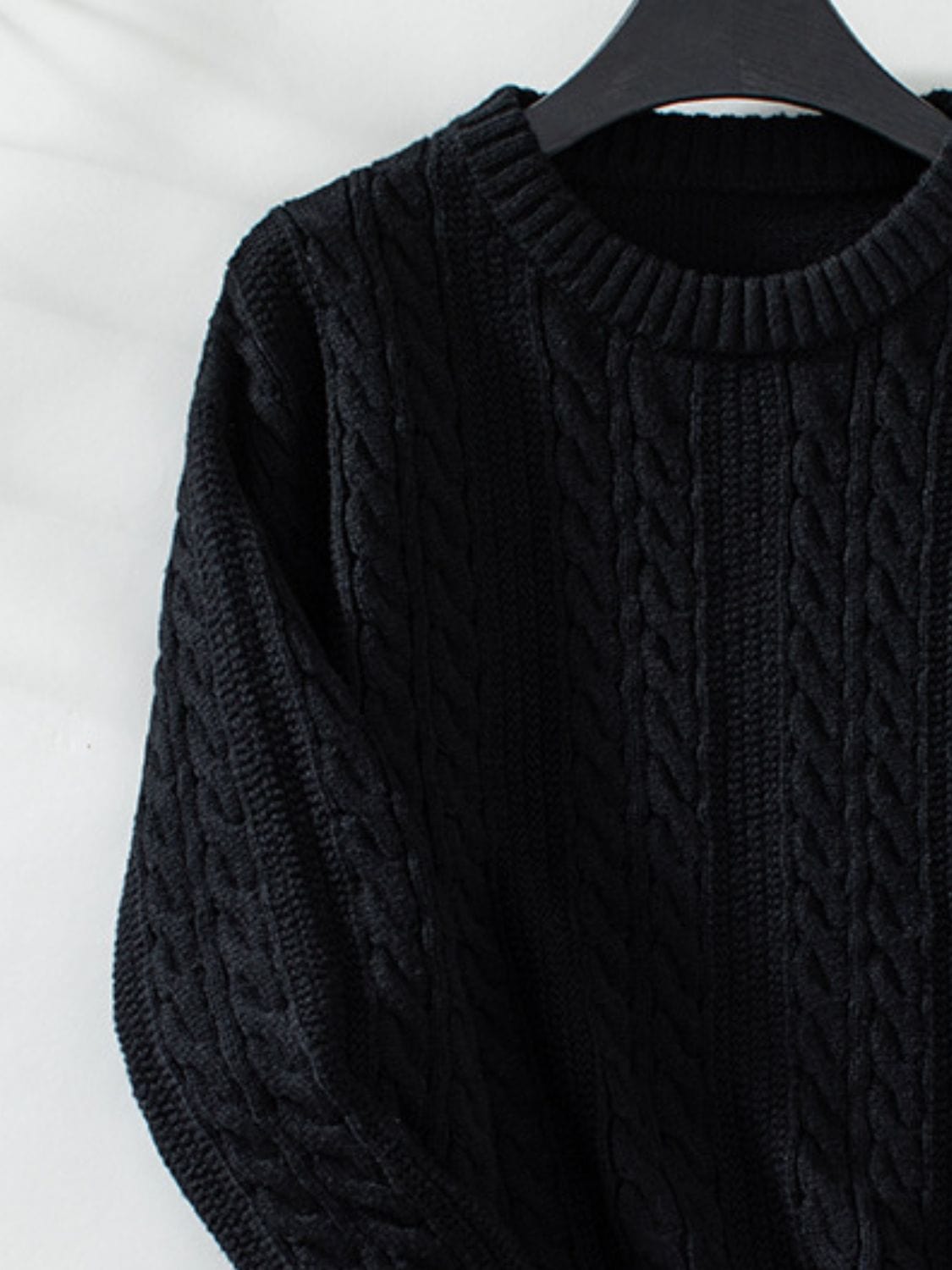 Cable-Knit Round Neck Long Sleeve Sweater - Trendsi