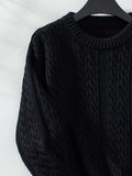 Cable-Knit Round Neck Long Sleeve Sweater - Trendsi