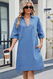 Johnny Collar Half Sleeve Denim Dress - Trendsi - Flyclothing LLC