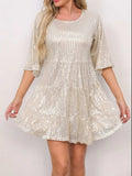 Sequin Round Neck Half Sleeve Mini Dress - Trendsi - Flyclothing LLC