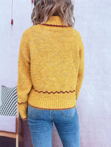 Ribbed Contrast Trim Long Sleeve Sweater - Trendsi - Flyclothing LLC