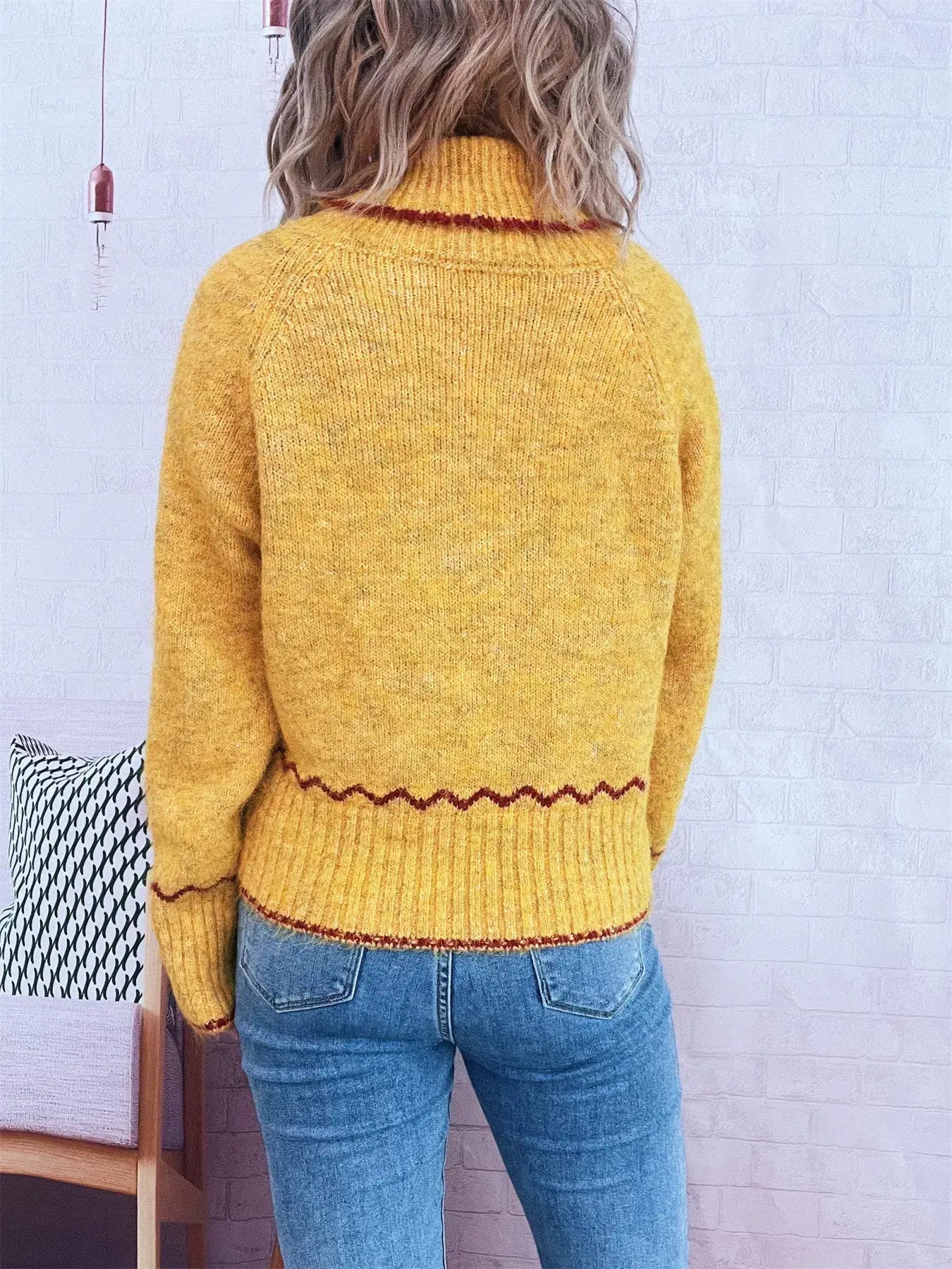 Ribbed Contrast Trim Long Sleeve Sweater - Trendsi - Flyclothing LLC