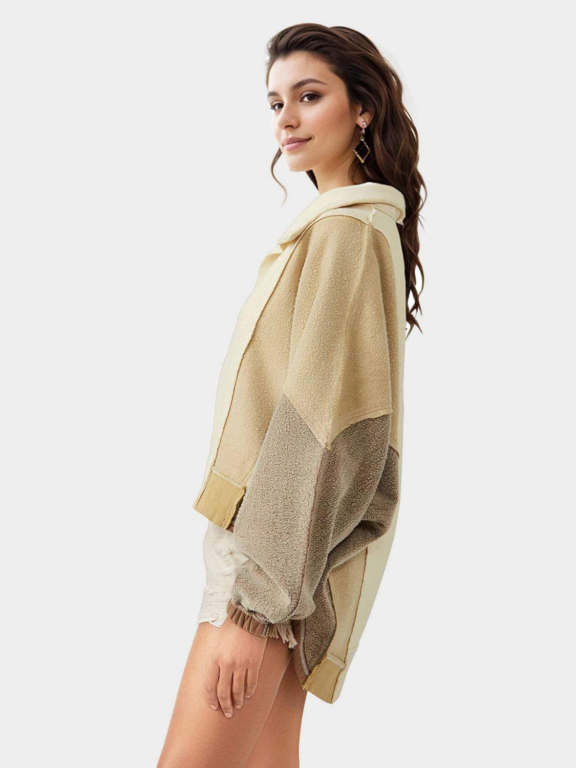 High-Low Exposed Seam Contrast Long Sleeve Sweatshirt - Trendsi - Flyclothing LLC