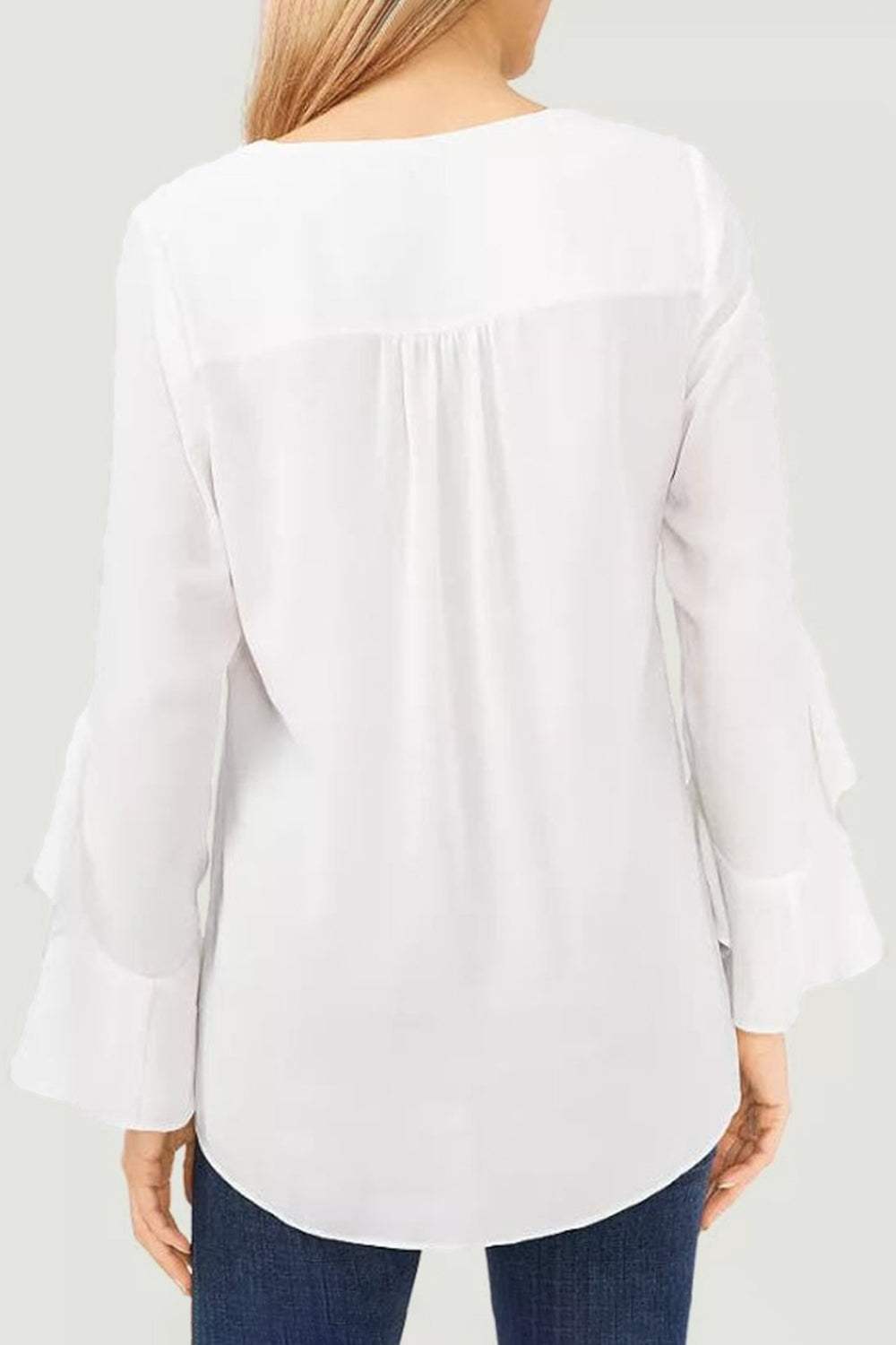 V-Neck Flounce Sleeve Blouse - Trendsi - Flyclothing LLC