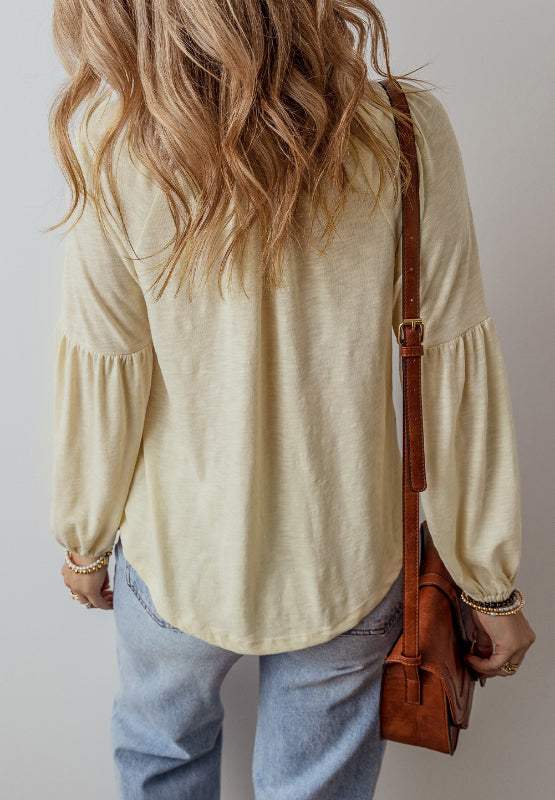 Embroidered Notched Long Sleeve Blouse - Trendsi - Flyclothing LLC