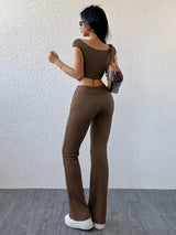 Boat Neck Cap Sleeve Top and Pants Set - Trendsi - Flyclothing LLC
