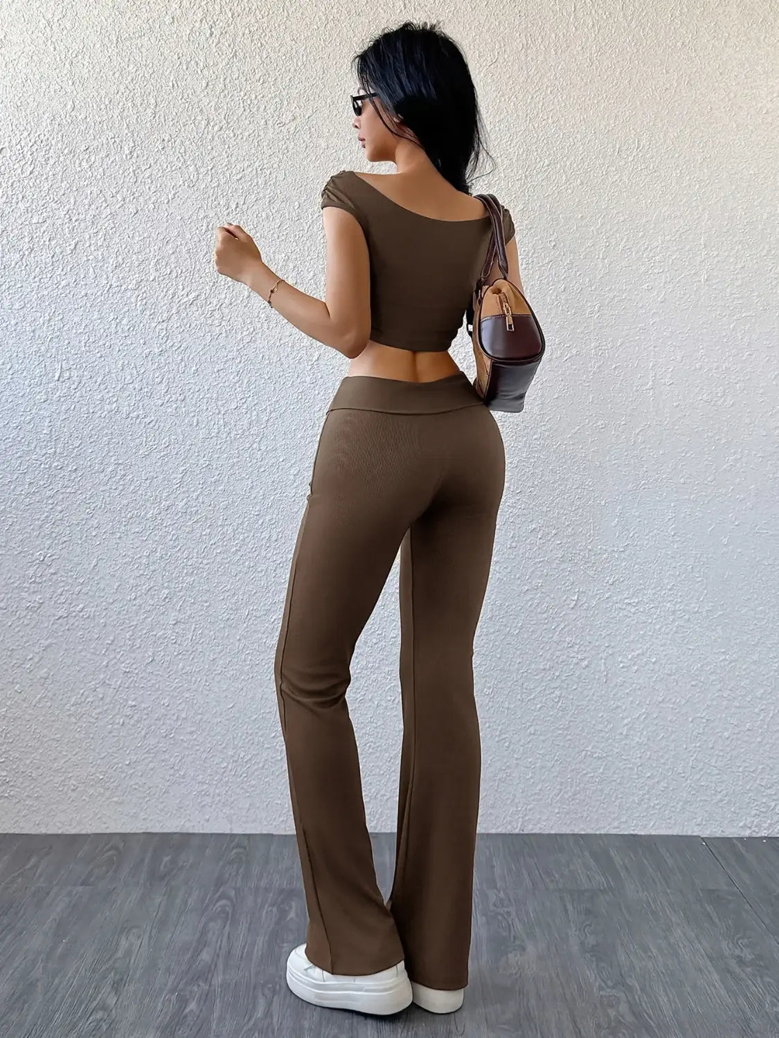 Boat Neck Cap Sleeve Top and Pants Set - Trendsi - Flyclothing LLC
