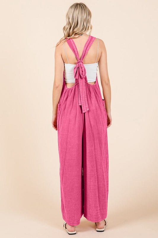 Culture Code Full Size Pocketed Sleeveless Wide Leg Overalls - Trendsi