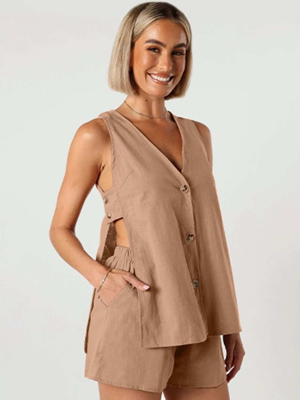 Full Size Button Up Top and Shorts Set - Trendsi - Flyclothing LLC