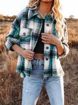 Pocketed Plaid Button Down Long Sleeve Shacket - Trendsi - Flyclothing LLC