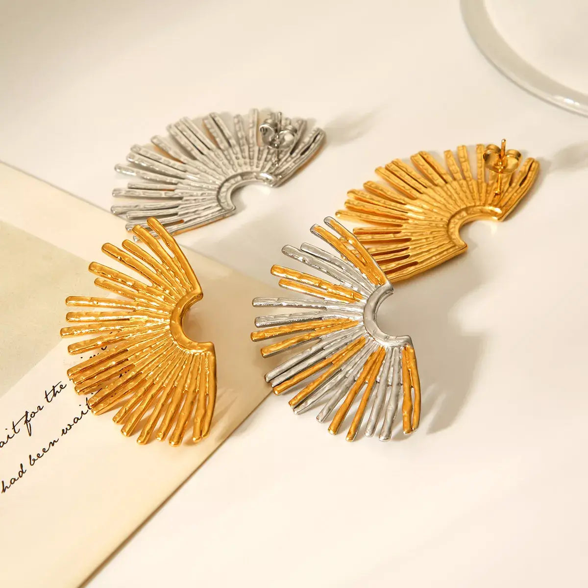Stainless Steel Fan-Shaped Earrings - Trendsi - Flyclothing LLC