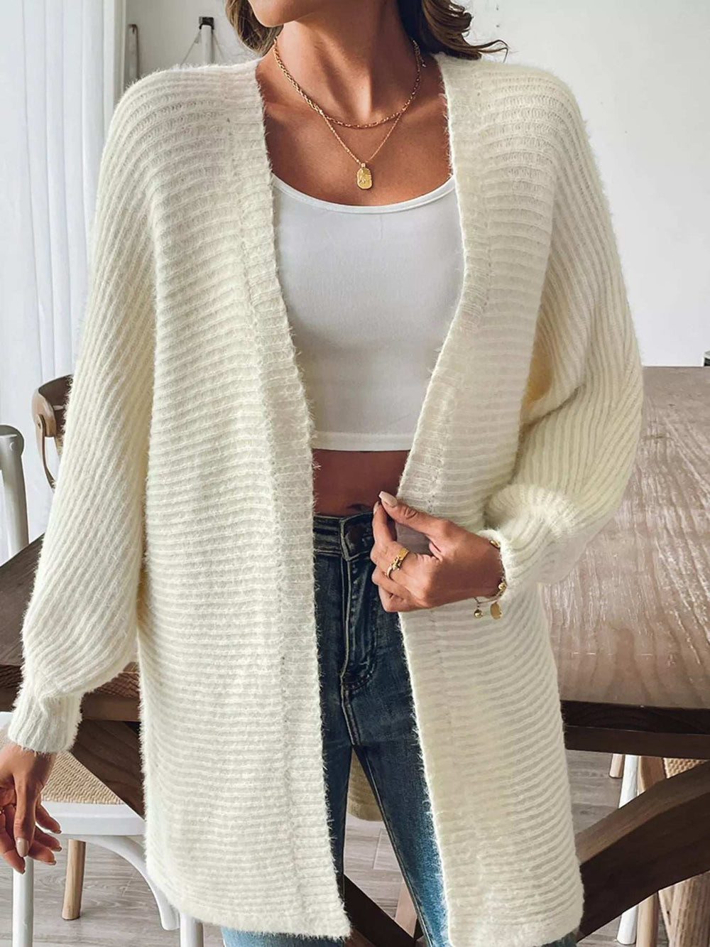 Open Front Drop Shoulder Cardigan - Trendsi - Flyclothing LLC