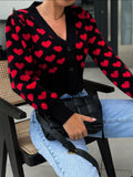Valentine’s Day Heart V-Neck Cropped Cardigan - Trendsi