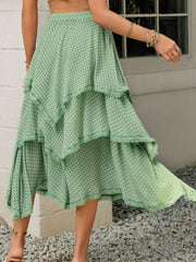 Lace Detail Layered Printed Skirt - Trendsi