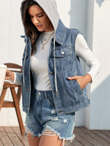 Pocketed Button Up Hooded Denim Jacket - Trendsi - Flyclothing LLC