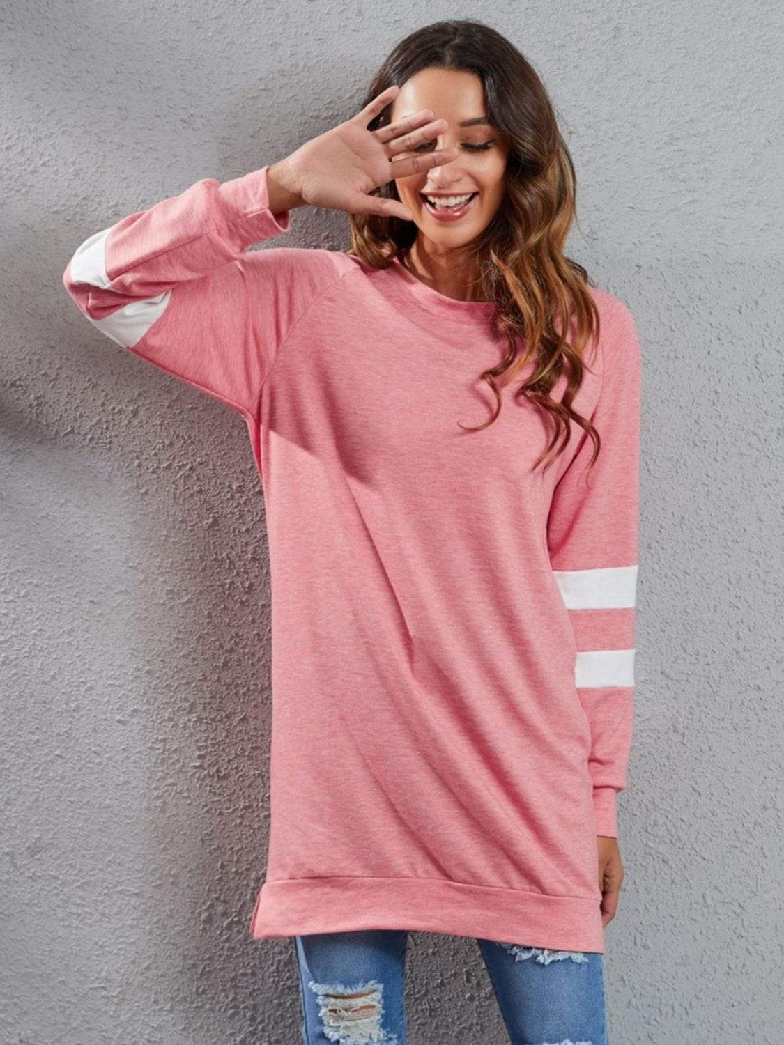Full Size Striped Round Neck Long Sleeve T-Shirt - Trendsi - Flyclothing LLC