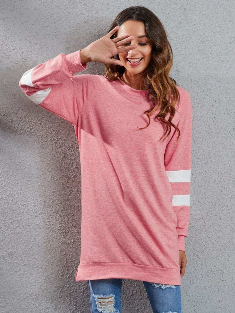 Full Size Striped Round Neck Long Sleeve T-Shirt - Trendsi - Flyclothing LLC