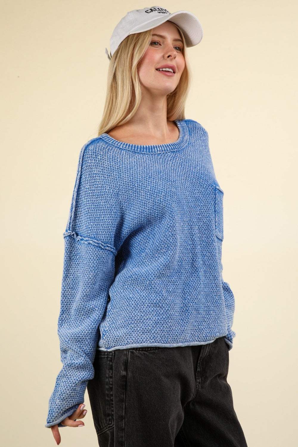 VERY J Mineral Washed Exposed Seam Sweater - Trendsi - Flyclothing LLC