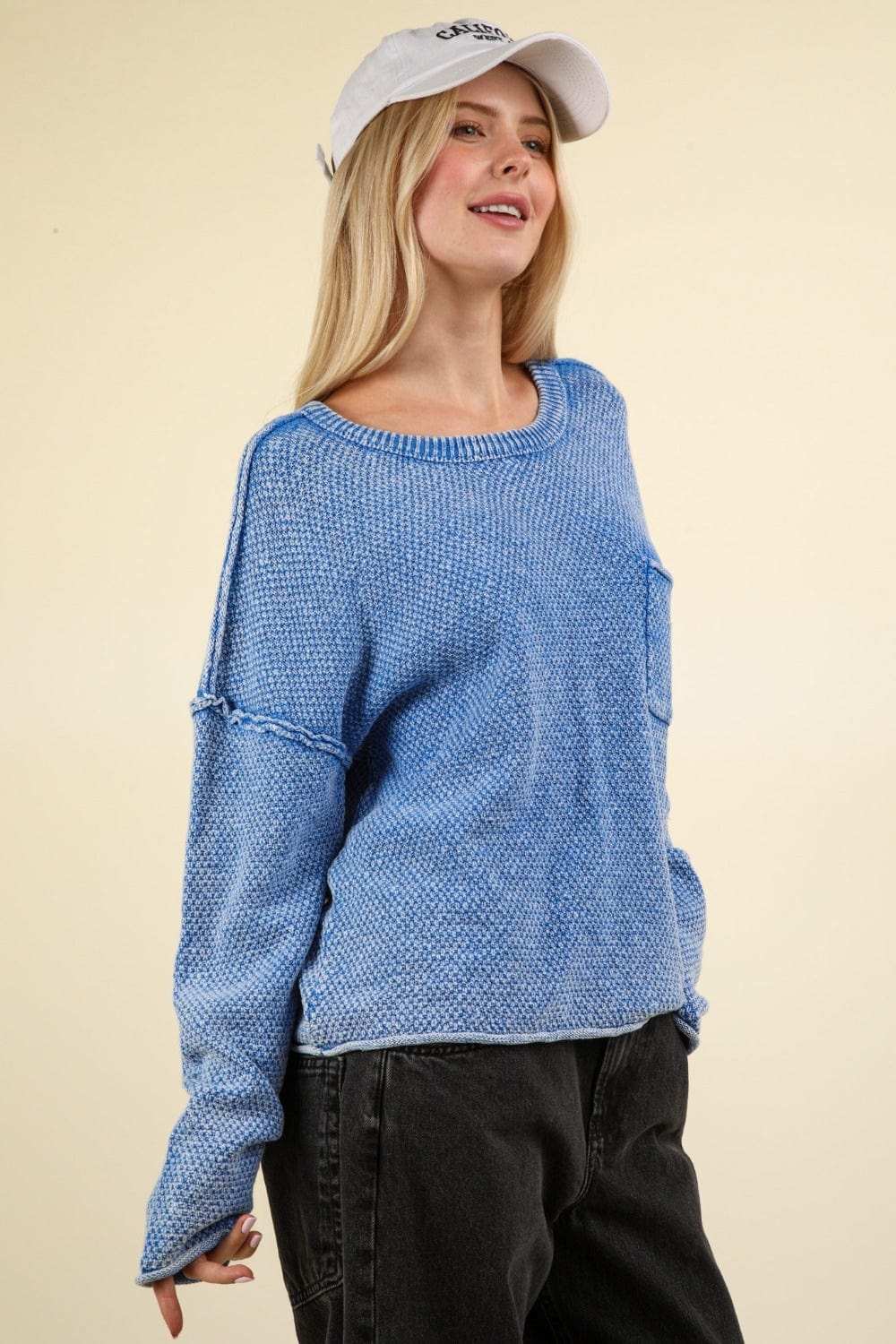 VERY J Mineral Washed Exposed Seam Sweater - Trendsi - Flyclothing LLC