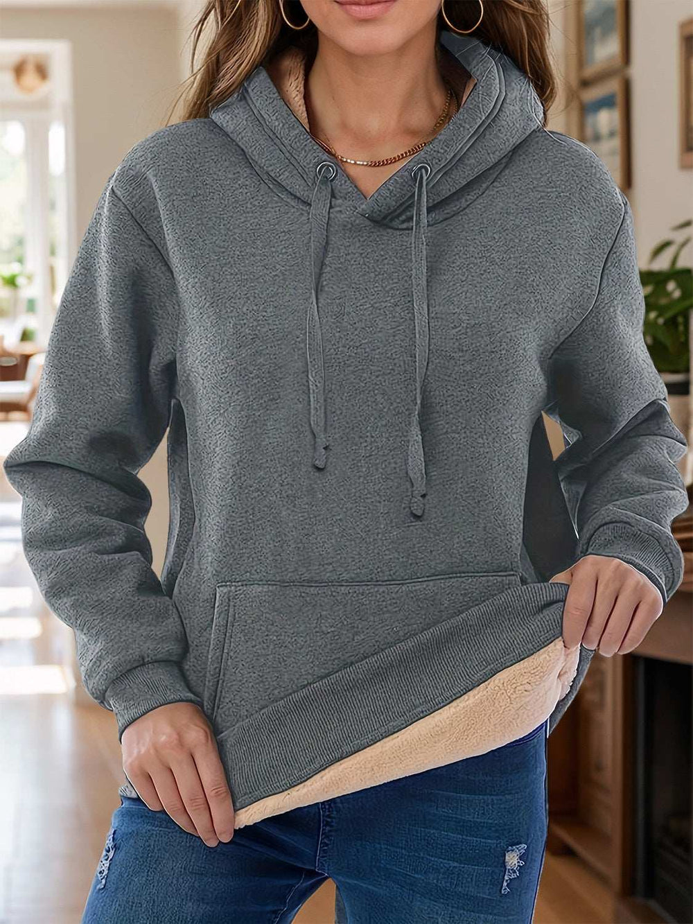 Drawstring Long Sleeve Hoodie with Kangaroo Pocket - Trendsi - Flyclothing LLC