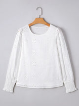 Eyelet Long Sleeve Blouse with Elastic Cuffs - Trendsi - Flyclothing LLC