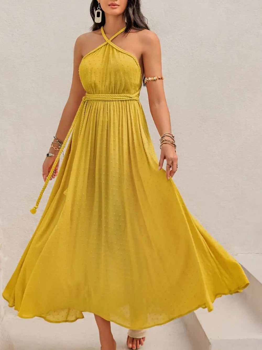 Swiss Dot Backless Sleeveless Maxi Dress - Trendsi - Flyclothing LLC
