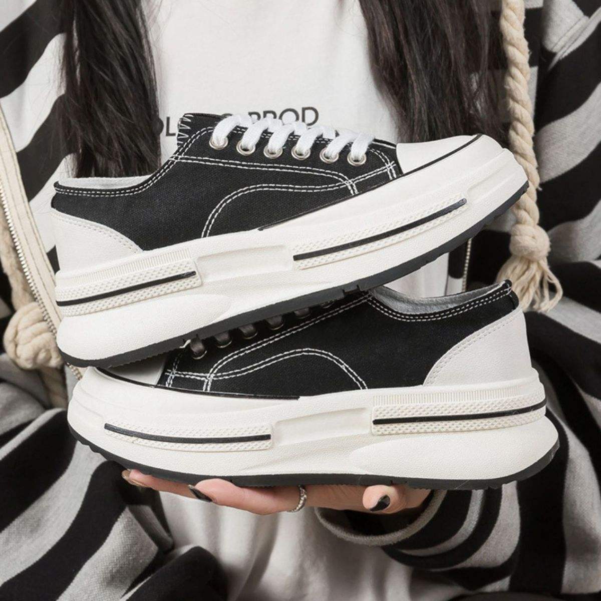 Tied Round Toe Platform Sneakers - Trendsi - Flyclothing LLC