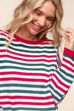 Haptics Full Size Striped Contrast Side Slit Knit Top - Trendsi - Flyclothing LLC