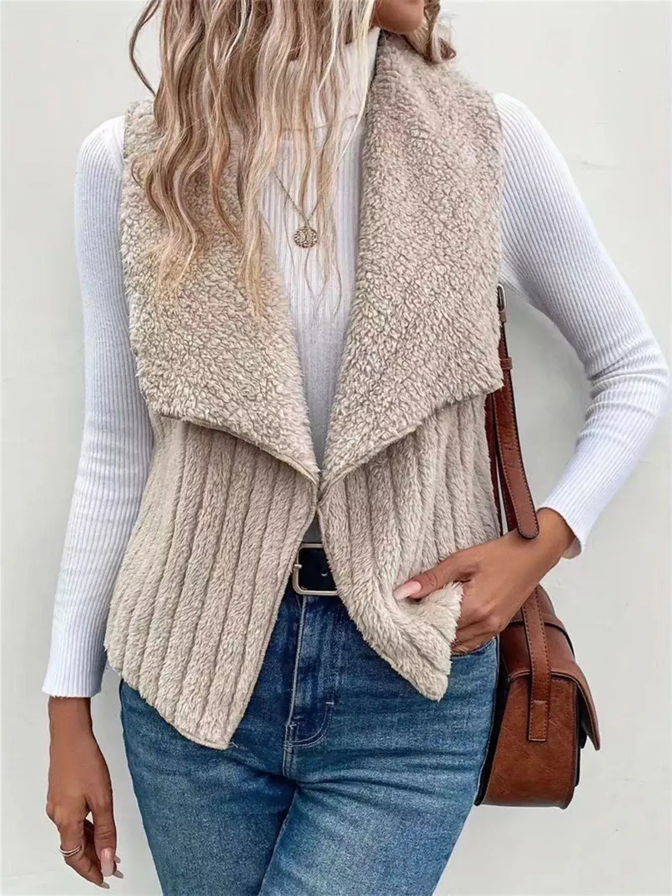 Cozy Fleece Open Front Vest Coat - Trendsi - Flyclothing LLC