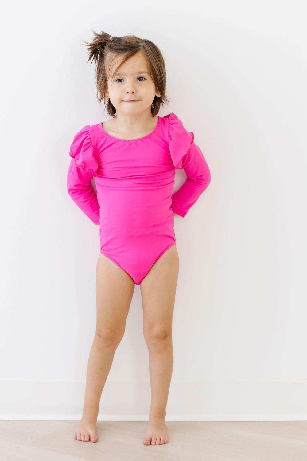 Hot Pink L/S Flutter Sleeve Leotard - Mila & Rose ® - Flyclothing LLC