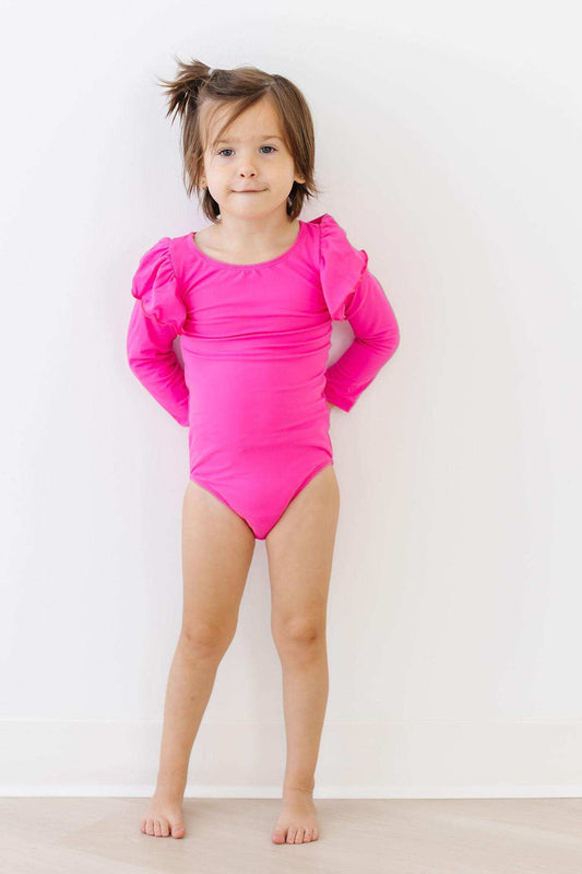 Hot Pink L/S Flutter Sleeve Leotard - Mila & Rose ® - Flyclothing LLC