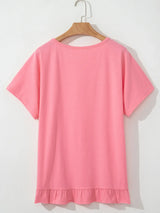 Ruffle Hem Round Neck Relaxed T-Shirt - Trendsi - Flyclothing LLC