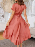 High-Low Plunge Flutter Sleeve Dress - Trendsi
