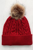 Cable-Knit Cuffed Hat with Pom-pom - Trendsi