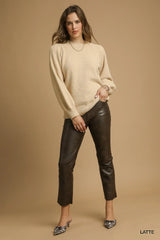 Umgee Textured Long Sleeve Sweater with Ribbed Trim - Trendsi - Flyclothing LLC