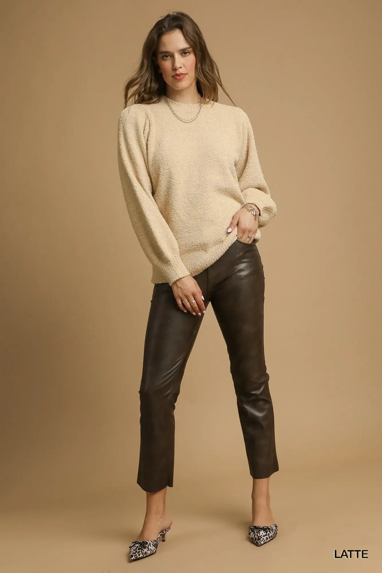 Umgee Textured Long Sleeve Sweater with Ribbed Trim - Trendsi - Flyclothing LLC